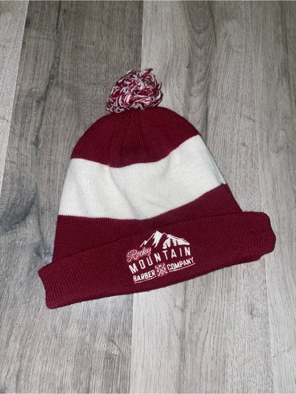 Pom Beanie - Burgundy & White